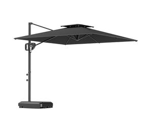 Outsunny 2.5m Garden Cantilever Parasol with Fillable Base, Up to 40kg, Double Top Garden Parasol, Square Overhanging Patio Umbrella with Crank Handle and Tilt for Outdoor Sun Shade, Dark Grey
