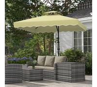 Outsunny 2.5m Cantilever Parasol with Easy Lever, Square Double Top Garden Umbrella with Ruffles & Cross Base, Overhanging Outdoor Sun Shades - Beige - Beige - 243L x 243W x 251Hcm