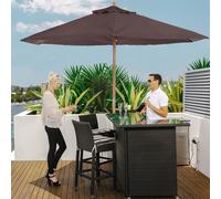 Outsunny 2.5M Wooden Garden Parasol Sun Shade Outdoor Umbrella Canopy Coffee, Brown