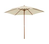 Outsunny 2.5m Wood Garden Parasol Sun Shade Patio Outdoor Wooden Umbrella Canopy, Table Market Umbrella with Vent, 38mm Pole, Rope Pulley Mechanism, Cream White Light Grey