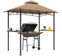 Outsunny 2.5x1.5m (8'x5') Grill Gazebo Canopy, Double Tiered Outdoor BBQ Gazebo Shelter with 2 Side Shelves for Garden, Patio, Barbecue, Picnic, Khaki Khaki