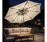 Outsunny 2.6 m Garden Parasol Umbrella with Light, Outdoor Patio Umbrella - Garden Parasol - Beige - 263 x 263 x 245 cm