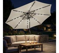 Outsunny 2.6 m Garden Parasol Umbrella with Light, Outdoor Patio Umbrella - Garden Parasol - Light Grey - 263 x 263 x 245 cm