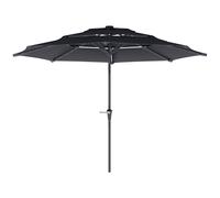 Outsunny 2.6 m Garden Parasol with Solar LED Lights, 3-Tier Patio Umbrella Outdoor with Tilt Mechanism & Crank Handle, UPF 30+, Table Umbrella for Market Terrace, Dark Grey