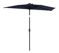 Outsunny 2.6 m Half Garden Parasol with Solar LED Lights, UPF50+ Semi Round Umbrella with 30° Tilt, Crank Handle, Dark Blue