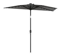 Outsunny 2.6 m Half Garden Parasol with Solar LED Lights, UPF50+ Semi Round Umbrella with 30° Tilt, Crank Handle, Dark Grey