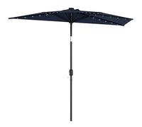 Outsunny 2.6 m Half Garden Parasol with Solar LED Lights, UPF50+ Semi Round Umbrella with 30° Tilt, Crank Handle, Metal Frame for Balcony, Dark Blue