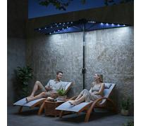 Outsunny 2.6 m Half Parasol with Solar Lights, UPF50+ Semi Round Umbrella - Half Garden Parasol - Dark Blue - 265 x 135 x 239 cm