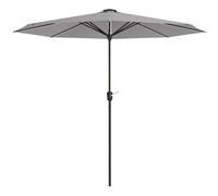 Outsunny 2.65m Garden Parasol with Lights, Solar Charged Warm Yellow LED Patio Umbrella with Crank Handle, for Balcony, Outdoor and Lawn (Light Grey)