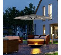 Outsunny 2.65m Garden Parasol with Lights, Solar Charged Warm Yellow LED Patio Umbrella with Crank Handle, for Balcony, Outdoor and Lawn, Charcoal Grey