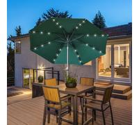 Outsunny 2.67M Patio Led Umbrella With Push Button Tilt/crank 8 Ribs Green