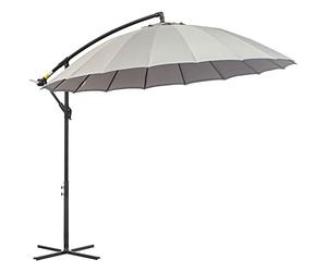 Outsunny 2.7 m Cantilever Shanghai Parasol Garden Hanging Banana Sun Umbrella with Crank Handle, 18 Sturdy Ribs and Cross Base, Grey