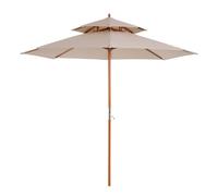 Outsunny 2.7 m Garden Parasol Umbrella, Double Tier Garden Umbrellas Outdoor Sun Umbrella Sunshade Bamboo Ribs, Beige Grey