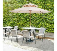 Outsunny 2.7 m Garden Parasol Umbrella, Double Tier Garden Umbrellas Outdoor Sun Umbrella Sunshade Bamboo Ribs, Beige - Beige - 2.65m x 2.65m x 2.64m