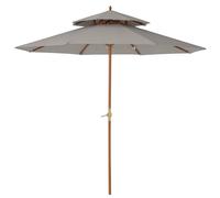 Outsunny 2.7 m Garden Parasol Umbrella, Double Tier Wooden Table Parasol Outdoor Sun Umbrella Sunshade with Crank, Bamboo Ribs, Grey