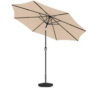 Outsunny 2.7 m Garden Parasol Umbrella with Cross Base and Sandbag, Retractable Ribs, Outdoor Table Market Patio Umbrella Sun Shade with 30 Degree Tilt and Crank, Vent, Khaki