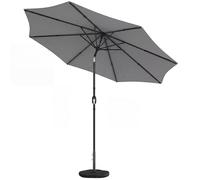Outsunny 2.7 m Garden Parasol Umbrella with Cross Base and Sandbag, Retractable Ribs, Outdoor Table Market Patio Umbrella Sun Shade with 30 Degree Tilt and Crank, Vent, Light Grey