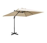 Outsunny 2.7 x 2.7 m Cantilever Parasol, Square Overhanging Umbrella with Cross Base, Crank Handle, Tilt, 360° Rotation, Aluminium Frame, Cream White