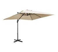 Outsunny 2.7 x 2.7 m Cantilever Parasol, Square Overhanging Umbrella with Cross Base, Crank Handle, Tilt, 360 Rotation and Aluminium Frame, Cream White Grey