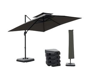Outsunny 2.7 x 2.7 m Cantilever Parasol with Aluminium Frame, Crank and Tilt, 360-Degree Rotation, Double Top Garden Umbrella with Base and Cover, Dark Grey