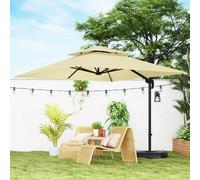 Outsunny 2.7 x 2.7(m) Cantilever Parasol with Aluminium Frame, Crank and Tilt, 360° Rotation, Double Top Garden Umbrella with Base and Cover, Khaki - Khaki - 268L x 268W x 265H cm