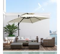 Outsunny 2.7 x 2.7(m) Cantilever Parasol with Aluminium Frame, Crank and Tilt, 360° Rotation, Double Top Garden Umbrella with Base and Cover, Khaki - Beige - 300L x 300W x 260Hcm