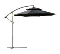 Outsunny 2.7m Garden Banana Parasol Cantilever Umbrella with Crank Handle, Double Tier Canopy and Cross Base for Outdoor, Hanging Sun Shade, Black Black