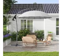 Outsunny 2.7M Cantilever Parasol With Cross Base, Crank Handle, 16 Ribs, Grey