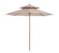 Outsunny 2.7m Double Canopy Garden Parasol, UV-Shielding Sun Parasol with Wooden Frame, 8 Bamboo Ribs, Waterproof Parasol, Beige Aosom UK