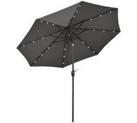 Outsunny 2.7m Garden 24 LED Light Parasol Solar Outdoor Tilt Sun Umbrella Patio Club Party Event Manual Sun Shade w/ Hand Crank and 8 Ribs, Grey Grey