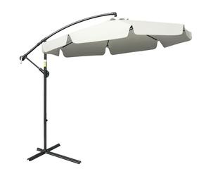 Outsunny 2.7m Garden Banana Parasol Cantilever Umbrella with Crank Handle and Cross Base for Outdoor, Hanging Sun Shade, Cream White