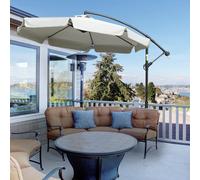 Outsunny 2.7m Garden Banana Parasol Cantilever Umbrella with Crank Handle and Cross Base for Outdoor, Hanging Sun Shade, Cream White