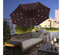Outsunny Garden Parasol Outdoor Tilt Sun Umbrella LED Light Hand Crank Brown