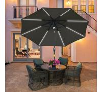 Outsunny 2.7m Garden Parasol Summer Shelter w/ LED Solar Light Crank Tilt Grey