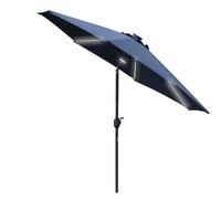 Outsunny 2.7m Garden Parasol Sun Umbrella Patio Summer Shelter w/ LED Solar Light, Angled Canopy Vent, Crank Tilt, Grey Blue