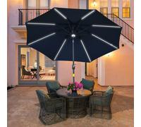 Outsunny 2.7m Garden Parasol Sun Umbrella Patio Summer Shelter w/ LED Solar Light, Angled Canopy, Vent, Crank Tilt, Blue Blue