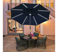 Outsunny 2.7M Garden Parasol Umbrella W/ Led Solar Light Crank Tilt In Blue Blue