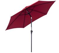 Outsunny 2.7M Garden Parasol Umbrella with Tilt and Crank, Outdoor Sun Parasol Sunshade Shelter with Aluminium Frame, Wine Red