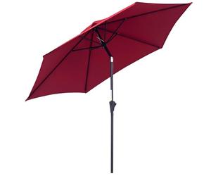 Outsunny 2.7M Garden Parasol Umbrella with Tilt and Crank, Outdoor Sun Parasol Sunshade Shelter with Aluminium Frame, Wine Red