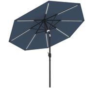Outsunny 2.7m Garden Parasol with LED Solar Light, Centre Light, Sun Umbrella Patio Outdoor Table Parasol with Angled Canopy, Vent, Crank Tilt, Blue