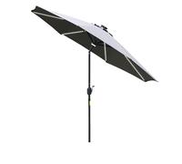 Outsunny 2.7m Garden Parasol with LED Solar Light, Centre Light, Sun Umbrella Patio Outdoor Table Parasol with Angled Canopy, Vent, Crank Tilt, Grey