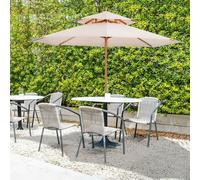 Outsunny 2.7m Patio Double Tier Umbrella Parasol-Beige