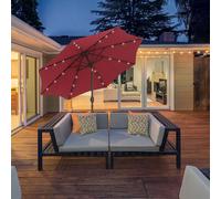 OUTSUNNY 2.7m Patio LED Umbrella with Push Button Tilt/Crank 8 Rib Sun Shade Parasol in Red Outsunny Red