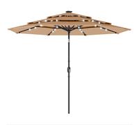 Outsunny 2.8 m Garden Parasol Umbrella with LED Solar Light, Parasol Cover, 3 Tier Outdoor Table Market Patio Umbrella, Khaki