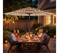 OUTSUNNY 2.8 m Garden Parasol Umbrella with Light, Patio Umbrella, Khaki | Size: 3m Outsunny Khaki 3m