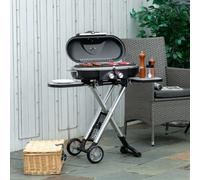 OUTSUNNY 2 Burner Gas BBQ Grill Trolley w/ Side Shelves Storage Pocket in Black Outsunny Black