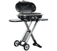 Outsunny 2 Burner Gas Bbq Grill Trolley W/ Side Shelves Storage Pocket In Black Black