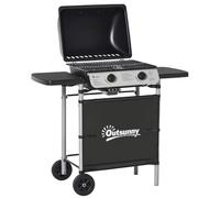 Outsunny 2 Burner Gas BBQ Trolley 5.6 kW Gas Barbecue Grill with Lid Black