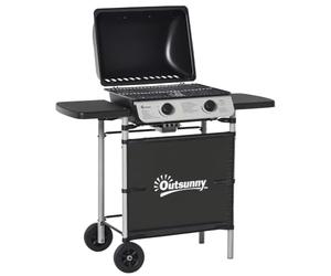 Outsunny 2 Burner Gas BBQ Trolley 5.6 kW Gas Barbecue Grill with Lid Black