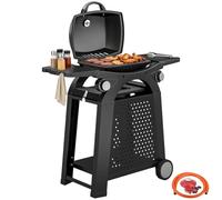 Outsunny 2 Burner Gas Grill, 2-in-1 Portable Tabletop BBQ, 3.8 KW, Black | 2 Detachable Side Tables, Wheels, Steel Barbecue Grill, Cast Iron Grates, Thermometer, Grease Tray, Hooks